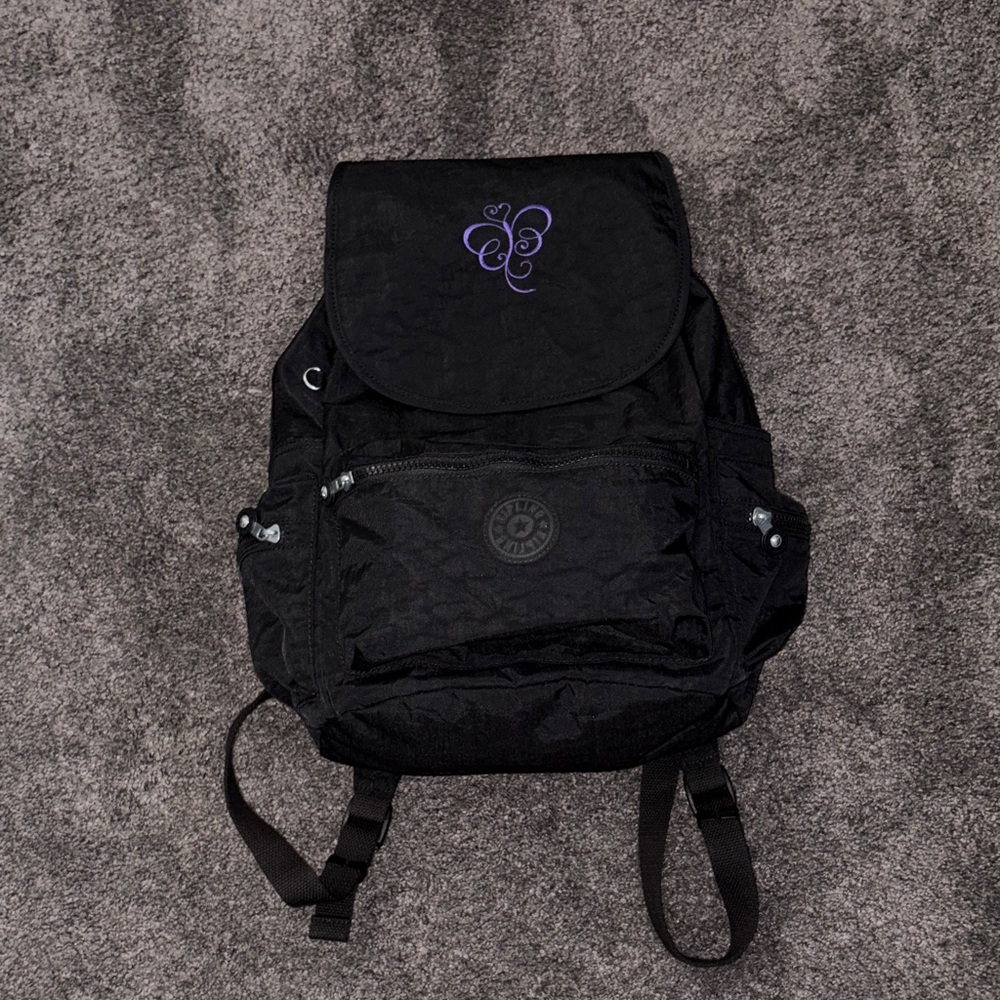 Kipling Black Backpack with embroidered purple butterfly - Picture 3 of 15